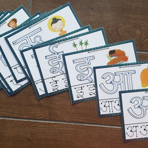 Hindi alfabet flashcards, Hindi letter printables, Hindi Varnamala Swar Letter Tracing Flash Cards, Hindi werkblad schrijfoefening kinderen