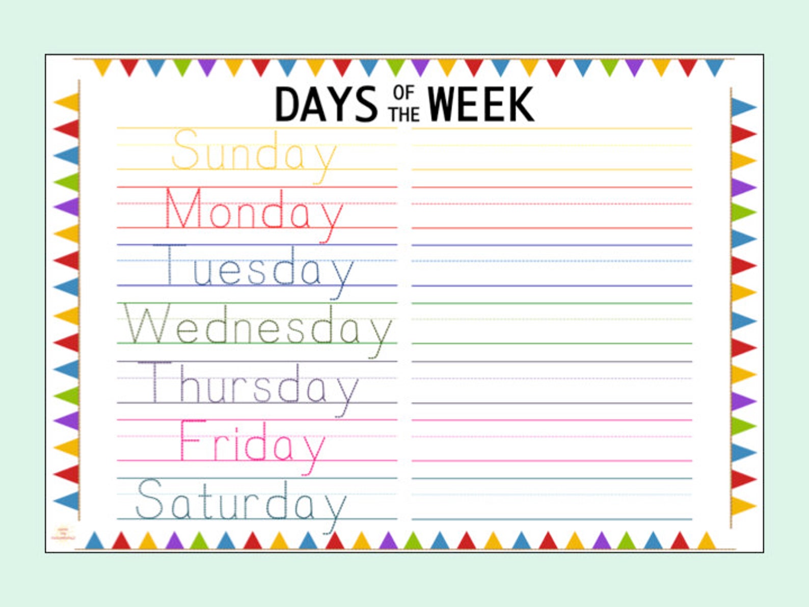 Trace Days of the Week Printable Worksheet Days Tracing Sheets Days