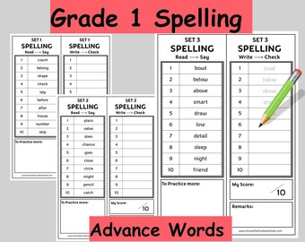 Grade 1 Spelling Year 1 Writing Worksheet 1st grade Phonics homeschool English vocabulary printable - Sight Words Included