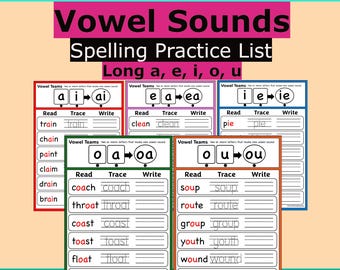 Long Vowel Teams Digraphs worksheets 1st grade Spelling Grade 1 Handwriting Tracing Word List Phonics Resources Activities magic e phonics