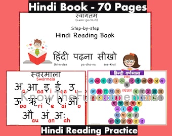 Hindi Reading Workbook, Learn Alphabet, Varnamala, Beginner Resource (70 Pages)