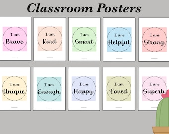 Positive Affirmation Quotes Classroom Posters for Kids Homeschool Decor Feelings Emotions Motivational Posters for Playroom Stay Positive