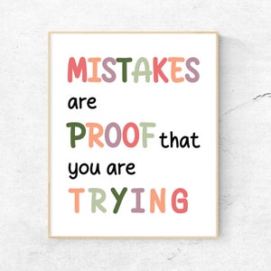 Mistakes are proof that you are trying |Affirmation wall art for kids | Inspirational classroom decor | kids room decor | Positive Quotes