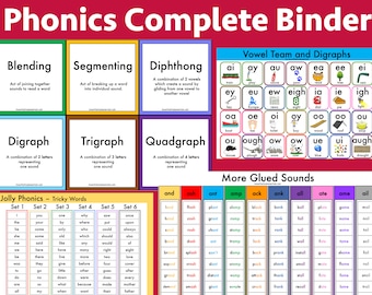 Reliure phonique | Maîtrise de la lecture | Livre d'études sur la phonétique | Posters de Phonics | Phonics Digraph Trigraph Diphtongues | Tapis acoustiques