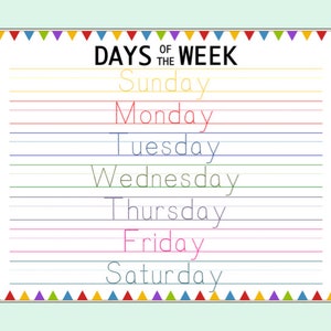 Trace Days of the Week Printable Worksheet Days Tracing Sheets Days
