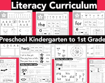 Homeschool Curriculum Kindergarten-1st Grade | CVC | Sight Words | Spelling | Alphabet | Vowels | Reading | Tracing | Phonics Worksheets