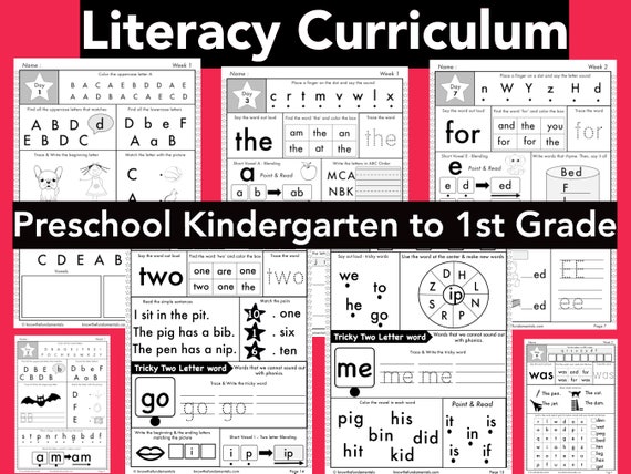 Homeschool Curriculum Kindergarten-1st Grade | CVC | Sight Words | Spelling | Alphabet | Vowels | Reading | Tracing | Phonics Worksheets