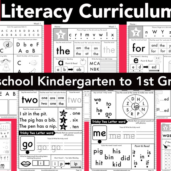 Homeschool Curriculum Kindergarten-1st Grade | CVC | Sight Words | Spelling | Alphabet | Vowels | Reading | Tracing | Phonics Worksheets