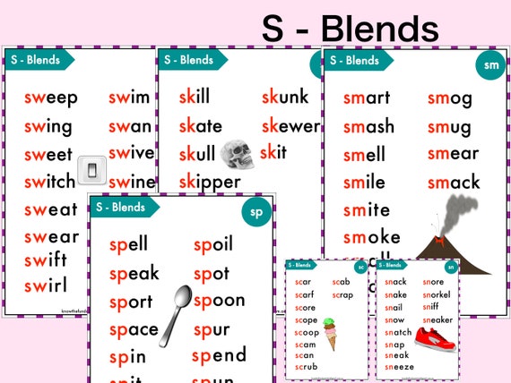 S Blend Words - Word Wall