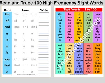 Sight Words Tracing Worksheets High Frequency Words Printable Poster for Kindergarten Homeschooling Learn to read and write resources