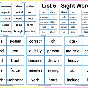 Cartes éclair 1000 mots à vue | Flashcards de mots à haute fréquence de Fry's First pour les enfants de la maternelle, 2e et 2e année, préscolaire | Vocabulaire imprimable image 3