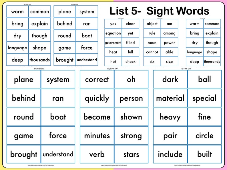 Cartes éclair 1000 mots à vue | Flashcards de mots à haute fréquence de Fry's First pour les enfants de la maternelle, 2e et 2e année, préscolaire | Vocabulaire imprimable image 3