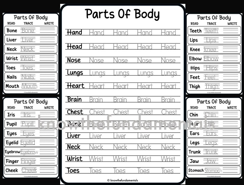 Tracing Worksheets Handwriting Practice Sheet First Body Parts Name ...