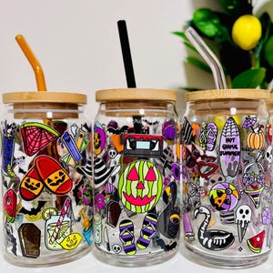 Summerween 16oz Beer Can Glass| Halloween Glass| Fall Autumn| Spooky Summer Libbey| Skull Coffee| Floral Ghoul| Bats Ice Cream