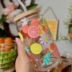 Mouse Lemonade Ears 16 oz Beer Can Glass| Spring Cup | Self Love | Iced Coffee | Smoothie|Boho | Gift | Daisies |Lemon Coral