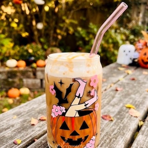 Howdy Pumpkin Glas van 473 ml | Halloween Glas | Herfst | Spooky Libbey Beker | Pumpkin Spice Latte Koffie | Gezellig Roze met Vleermuizen | Cowboylaarzen | Cowgirl Bloemenprint
