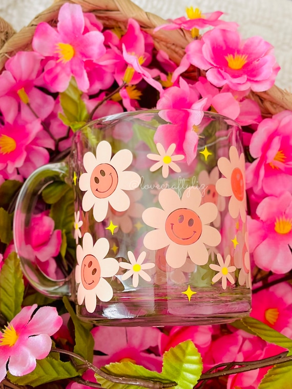 Happy Floral Daisies Libbey 13 Oz Glass Mug | Spring Mug | Coffee Cup |  Gift Ideas | Love | Sweetheart | Wife | Easter | Mom| Smiley - Etsy