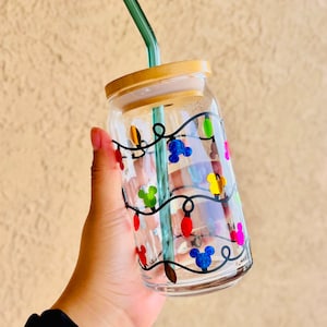 Vaso de cerveza de 16 oz con luces navideñas de ratón / Vaso de lata de refresco navideño / Vaso Libbey / Vaso de regalo de café / Árbol de Navidad / Copo de nieve / Navidad