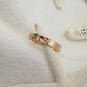 14K Gold Filled Hand Stamped Ocean Ring: Starfish, Seashell, Turtle Band