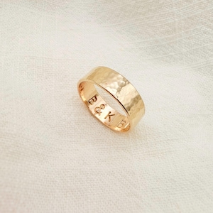 Hammered 14k Gold Filled Ring: Wide Band, Personalized Engraving