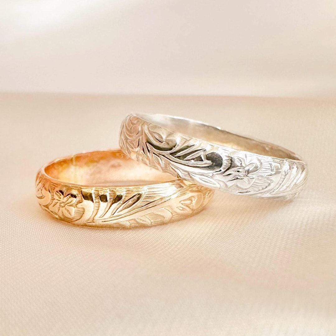 Gold Filled Floral Ring: Vintage Flower Band, Sterling Silver Custom ...