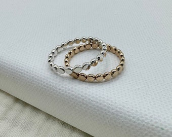 Two Tone Beaded Ring: Sterling Silver & 14k Gold Filled