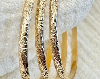 Floral Permanent Bangles Gold Filled Permanent Bangle Sterling Silver Flower Bangle Forever Bangles