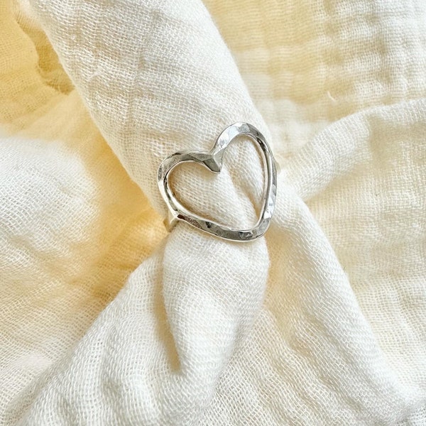Birthday Gift for Girlfriend Gift for Wife Heart Silver Ring Open Heart Ring Love Ring Promise Ring Heart Outline Ring Heart Shaped Ring