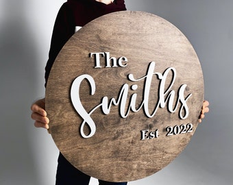 Personalized Wooden Round Last Name Sign, Wedding Guest Book, Name Backdrop Sign, Rustic Decor, Family Large Last Name Sign