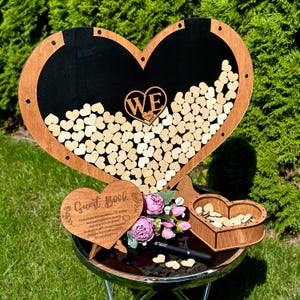 Wedding Guest Book Alternative - Heart Form, Personalized Wedding Sign, Anniversary Gift, Custom Wooden GuestBook, Boho Rustic Wedding Decor
