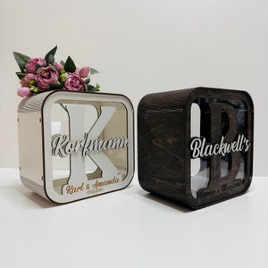 Caja de tarjeta de regalo de madera de boda personalizada con ranura, decoración rústica boho, caja de tarjeta de vidrio acrílico minimalista, caja de memoria para tarjetas de felicitación