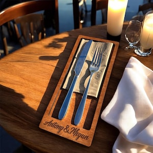Personalized Cutlery Holder, Restaurant Table Organizer, Wooden Utensil Caddy, Custom Engraved Kitchen Storage, Handmade Tray