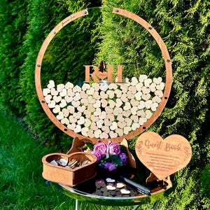 Round 3D Wedding Guest Book Alternative, Connected Heart Guest Book, Circle Wood 3D Guest Book Sign, Unique Wood Guestbook, Names with Heart
