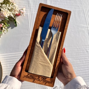 Wooden Utensil Caddy, Custom Cutlery Organizer, Engraved Tabletop Box, Rustic Restaurant Holder, Handmade Birch Tray, Wedding Cutlery Holder