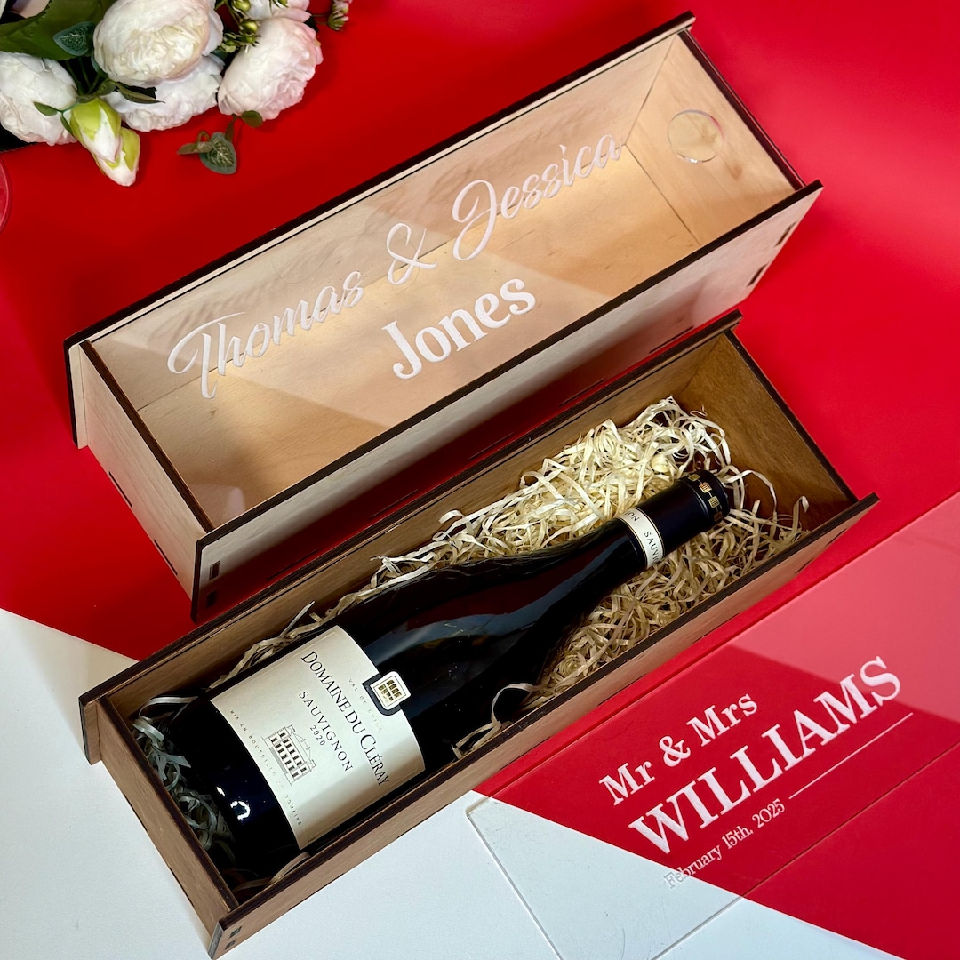 Personalized Wine Box Wedding Gift for Couple, Wooden Bottle Box ...