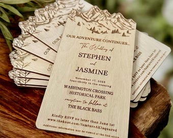 Mountain wooden save the date wedding invitations wood wedding invitations wedding favors custom wood invitations cards mountain wedding