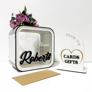 Card Box for Weddings, Personalized Wooden Box for Cards and Gifts with Acrylic Glass Print, Wedding Gift for Couple, Wedding Memory Box