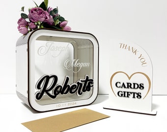 Card Box for Weddings, Personalized Wooden Box for Cards and Gifts with Acrylic Glass Print, Wedding Gift for Couple, Wedding Memory Box