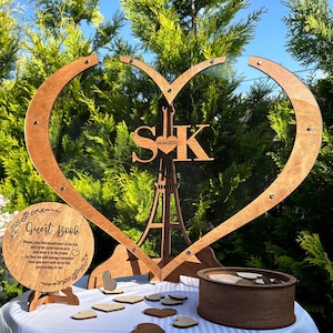 Alternativa al libro degli ospiti rustico per matrimonio / Libro degli ospiti con scatola a forma di cuore in legno / Cartello personalizzato per la scatola degli ospiti / Tabellone per la firma alternativo unico