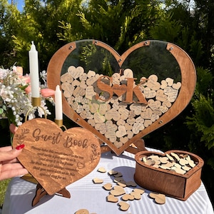 Libro degli ospiti a forma di cuore, regalo personalizzato, libro degli ospiti rustico, decorazioni rustiche per matrimoni, decorazioni per matrimoni, regali per matrimoni, libro degli ospiti in legno