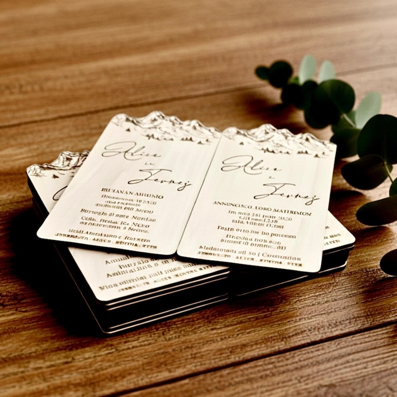 Mountain Wooden Wedding Invitations, Custom Rustic Save the Date Cards ...