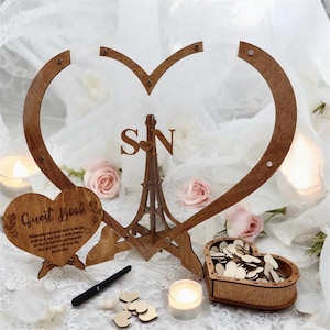 Wedding Guest Book Alternative - Heart Form, Personalized Wedding Sign, Anniversary Gift, Custom Wooden GuestBook, Boho Rustic Wedding Decor