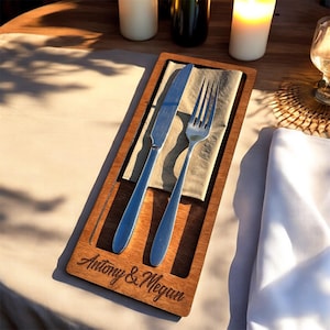 Wooden Utensil Holder, Rustic Cutlery Organizer, Tabletop Caddy with Personalization, Kitchen Drawer Storage, Engraved Wood Box