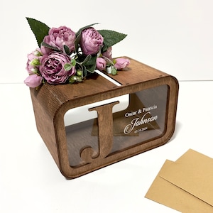 Boîte pour cartes de mariage avec fente, Boîte-cadeau de mariage rustique, Boîte pour cartes en bois personnalisée, Cadeau de mariage personnalisé, Décoration de mariage bohème, Boîte personnalisée
