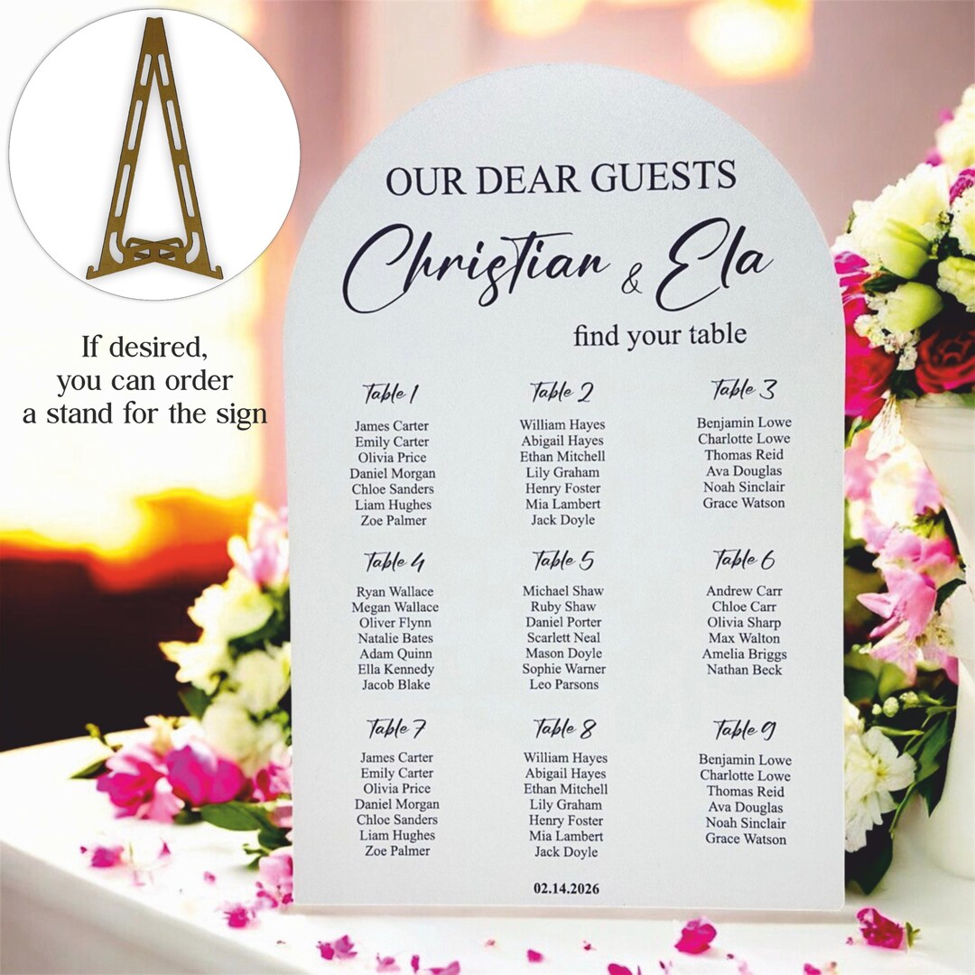 Personalized Wedding Seating Chart | Romantic Guest List Board | Table ...