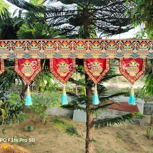 Home decor Toran boho valance Indian Handmade Runner Toran, Colourful Wall Hanging, Door Decor Curtain, Bandhanwal Hippie Boho Festival