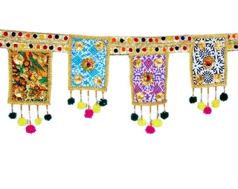 Patchwork Indian Door Toran: Handmade Embroidered Boho Valance