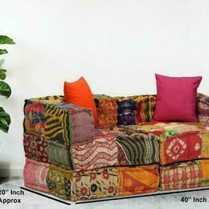Indian Handmade vintage Luxury Sofa Kantha Patchwork Floor Sofa Bohemian Modular Sofa Ethnic Multicolor Ottoman Custom Size
