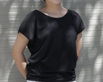 Summer Plain Boat Collar Short Sleeve T-Shirt // Jersey Spandex Cotton T-Shirt // Minimalist Soft Cotton T-Shirt // Gift For Mom