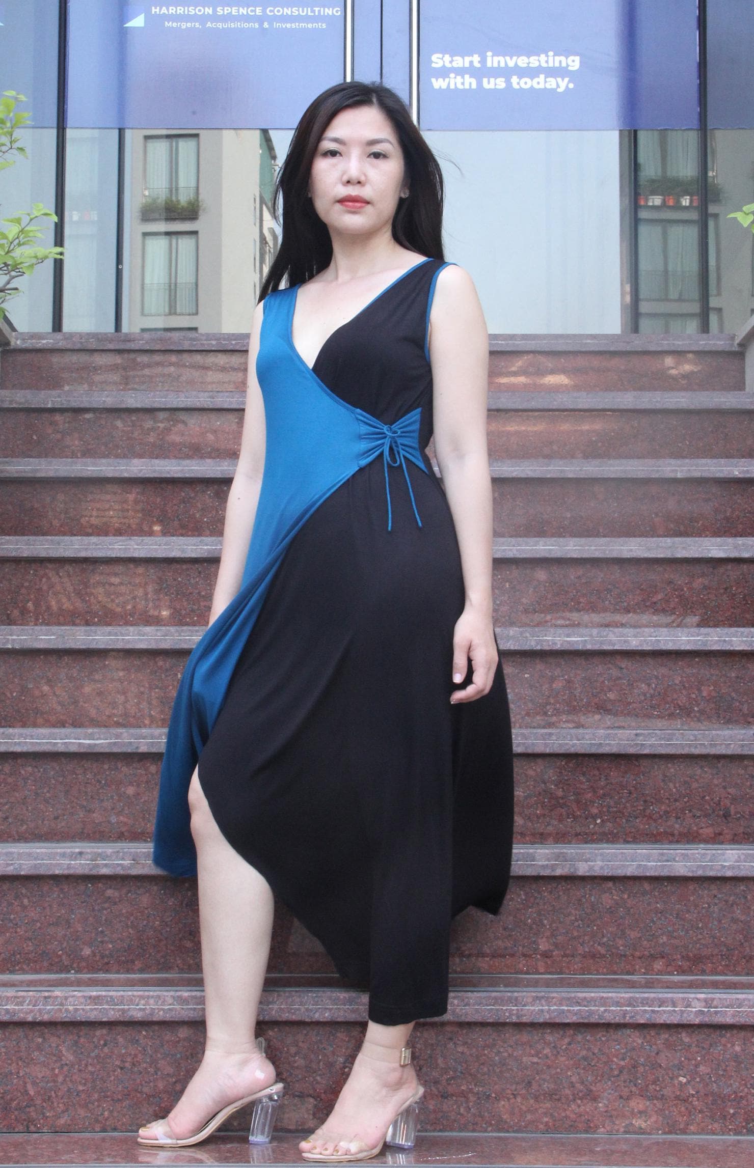 Sun Deep V-Neck Dress. Cotton Spandex Maxi. Minimalist Maxi Dress. Loose Dress